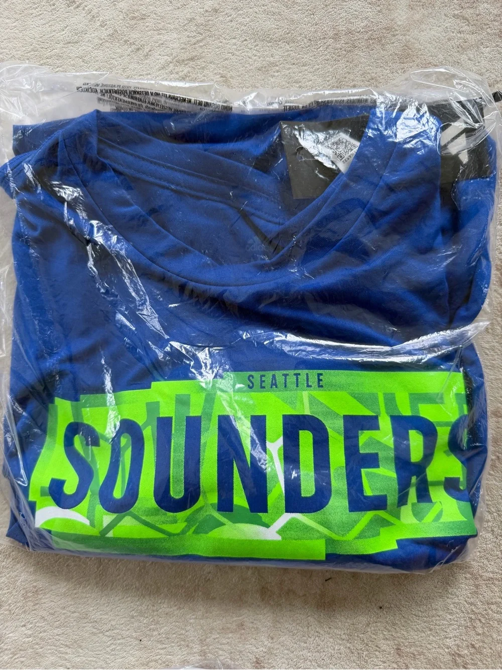 adidas Blue Seattle Sounders Short Sleeve Tee with Lime Graphic